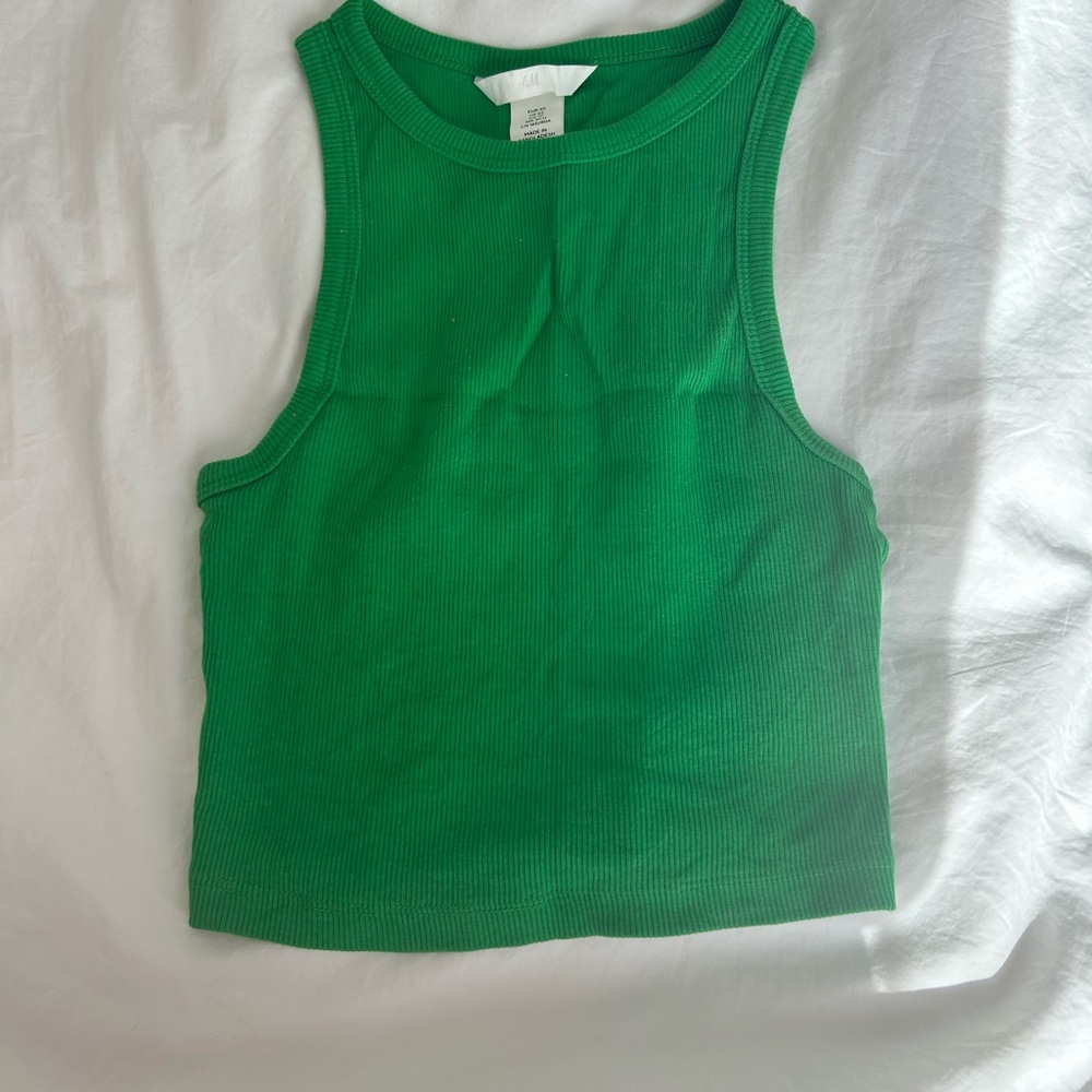 H&M Blue and White Fitted Crop Tank Top